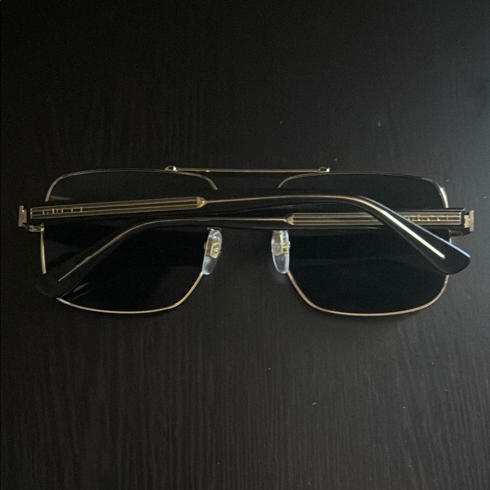 Gucci Gold and Black Rectangular Sunglasses